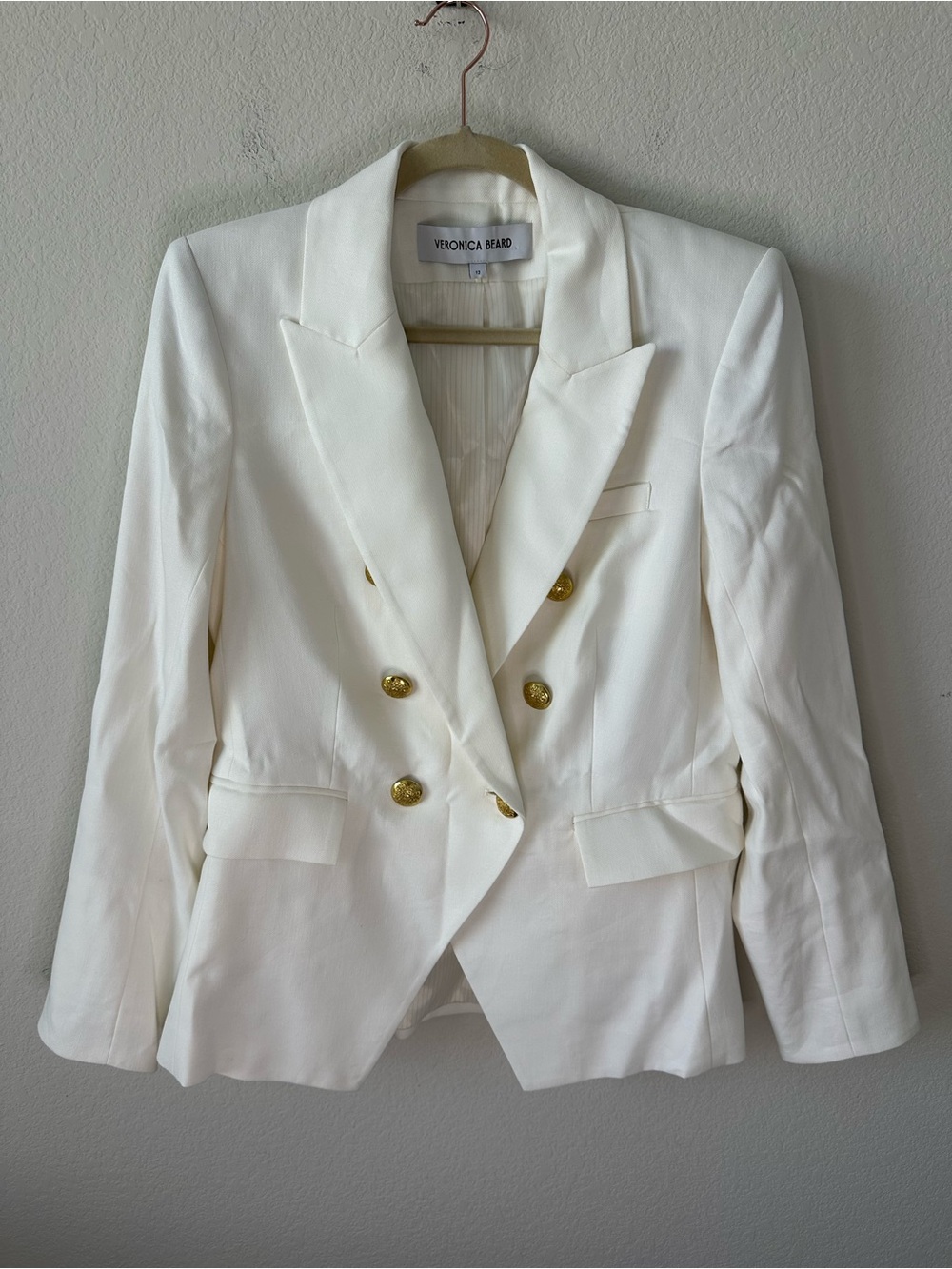 Veronica Beard Miller White Dickey Blazer Jacket Gold Buttons SZ US 12 - Picture 10 of 10